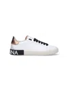 Dolce & Gabbana 'new Portofino' White Low Top Sneakers With Metallic Heel Tab And Logo Patch In Leather Woman In White