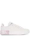 Dolce & Gabbana Portofino White And Pink Low Top Sneakers With Logo In Leather Woman In White