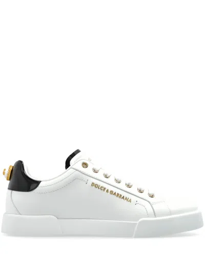 Dolce & Gabbana Portofino Low-top Sneakers With Branded Pearl In Whitegold