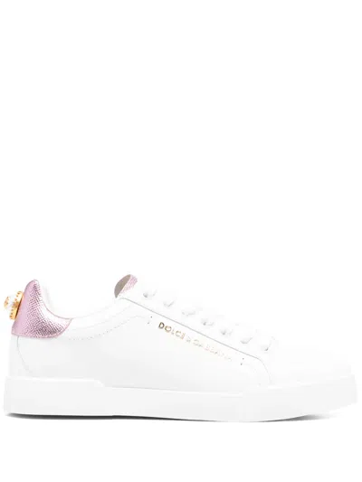 Dolce & Gabbana Portofino Trainers In White/pink