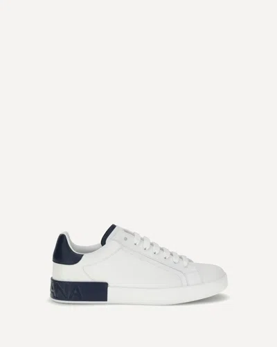 Dolce & Gabbana Men White Calf Leather Portofino Sneakers