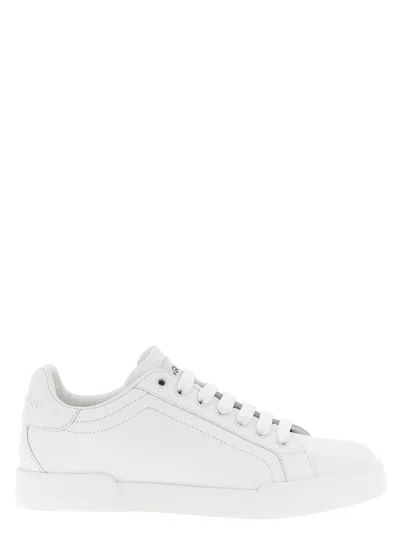 Dolce & Gabbana Calfskin Portofino Sneakers With Dg Logo In White