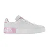 Dolce & Gabbana Portofino Leather Sneakers In White And Pink In White
