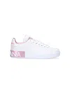 Dolce & Gabbana Portofino Leather Sneakers In White And Pink In White
