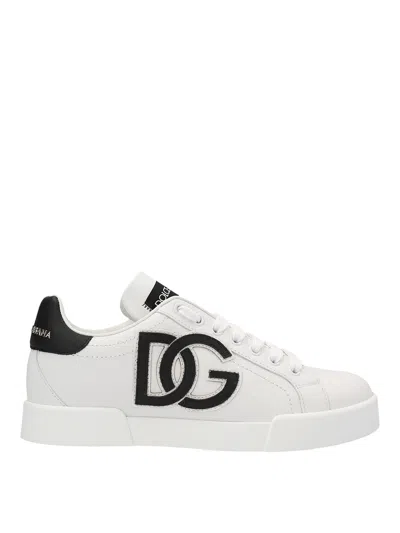 Dolce & Gabbana Portofino Logo-tag Leather Sneakers In White