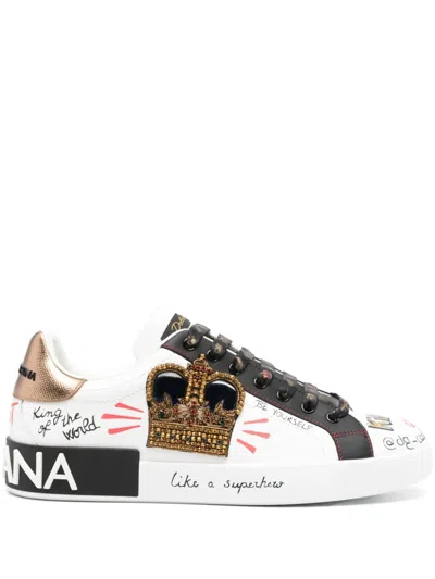 Dolce & Gabbana Portofino Leather Sneakers Crown Detail In Multi