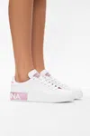 Dolce & Gabbana Portofino White And Pink Low Top Sneakers With Logo In Leather Woman In White