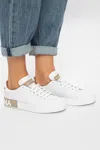 Dolce & Gabbana Portofino White And Gold Low Top Sneakers With Logo In Leather Woman In White