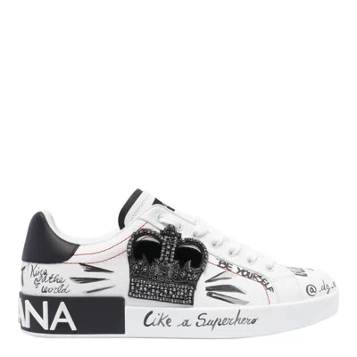 Dolce & Gabbana White Calf Leather Sneaker In Multi