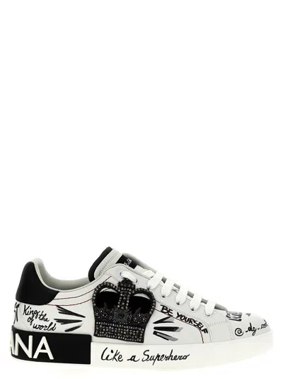 Dolce & Gabbana White Calf Leather Sneaker In Multi
