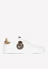 Dolce & Gabbana Iconic Leather Sneakers With Embroidered Crest And Luxurious Detailing In White