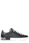 Dolce & Gabbana Portofino Sneakers In Black Leather With Silver Inserts