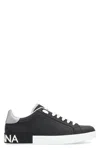 Dolce & Gabbana Portofino Sneakers In Black Leather With Silver Inserts