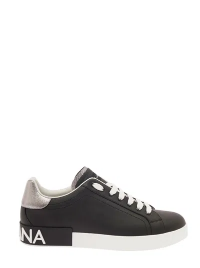 Dolce & Gabbana Portofino Spoiler Leather Low-top Sneakers In Black