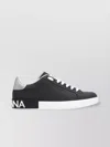Dolce & Gabbana Portofino Sneakers In Black Leather With Silver Inserts