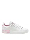 Dolce & Gabbana Portofino Leather Sneakers In White And Pink In White