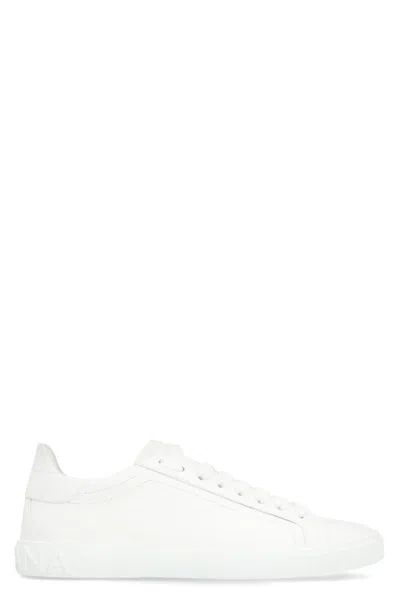 Dolce & Gabbana Portofino Vintage Leather Low-top Sneakers In White