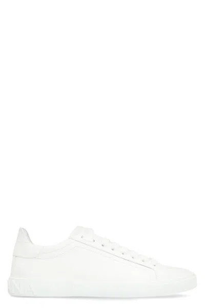 Dolce & Gabbana Men's Portofino Vintage Leather Low-top Sneakers In White