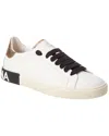 Dolce & Gabbana 'new Portofino' White Low Top Sneakers With Metallic Heel Tab And Logo Patch In Leather Woman In White