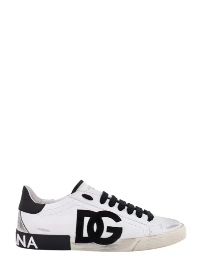 Dolce & Gabbana Portofino Vintage Sneakers In White/black