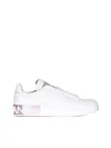Dolce & Gabbana Portofino Leather Sneakers In White And Pink In White