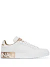 Dolce & Gabbana Portofino White And Gold Low Top Sneakers With Logo In Leather Woman In White