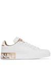 Dolce & Gabbana Portofino White And Gold Low Top Sneakers With Logo In Leather Woman