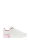 Dolce & Gabbana Portofino White And Pink Low Top Sneakers With Logo In Leather Woman In White