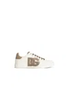Dolce & Gabbana Black And Beige Low Top Sneakers With Logo Patch On The Side And Logo Lettering On The Tongue In Lea In White