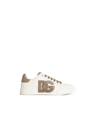 DOLCE & GABBANA DOLCE & GABBANA 'PORTOFINO' WHITE CALF LEATHER SNEAKERS WOMEN