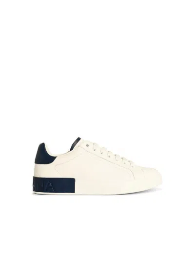 Dolce & Gabbana Portofino' White Leather Sneakers In Neutral