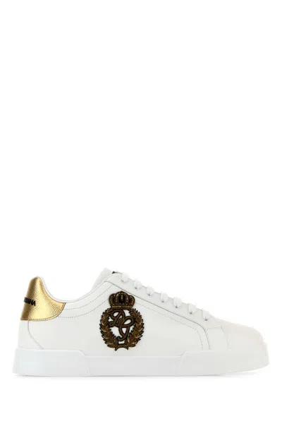 Dolce & Gabbana Portofino White Leather Trainers In Biancooroscuro