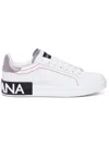 Dolce & Gabbana White Silver Leather Portofino Sneakers Shoes In Multicolor