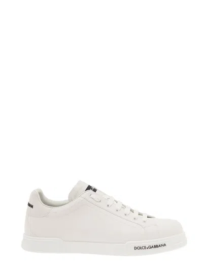 Dolce & Gabbana Portofino White Low Top Sneakers With Contrasting Logo Detail In Leather Man