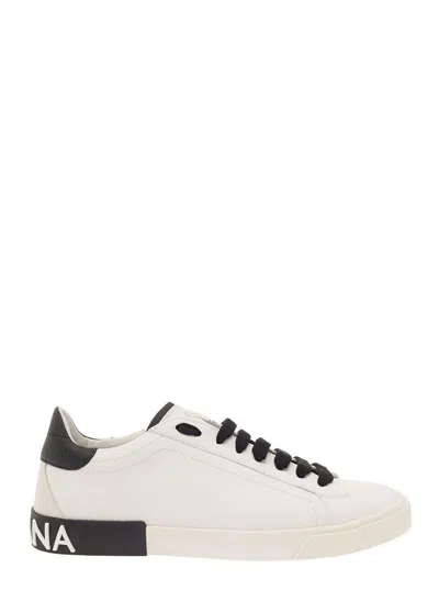 Dolce & Gabbana 'portofino' White Low Top Sneakers With Logo Lettering Detail
