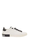 DOLCE & GABBANA PORTOFINO' WHITE LOW TOP SNEAKERS WITH LOGO LETTERING DETAIL IN SMOOTH LEATHER