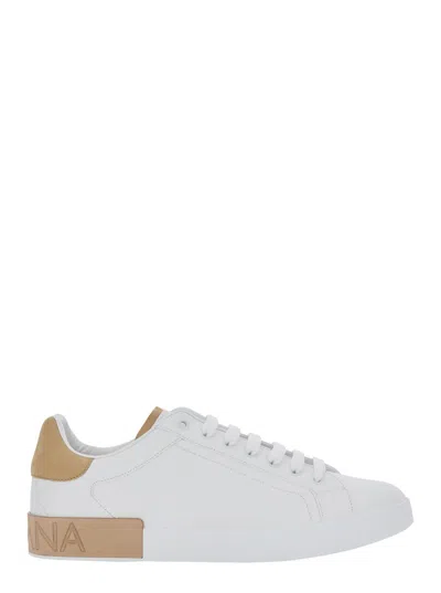 Dolce & Gabbana Portofino White Low Top Sneakers With Logo Lettering On The Tongue And Contrasting Heel With Logo Le