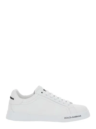 Dolce & Gabbana Portofino White Low Top Trainers With Logo Patch On The Tongue And Logo Lettering On The Side In Lea