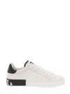 Dolce & Gabbana 'portofino' White Low Top Sneakers With Patch Logo And Red Stitching