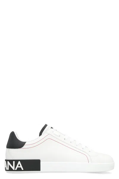 Dolce & Gabbana White Nappa Leather Portofino Sneakers In Bianco/nero