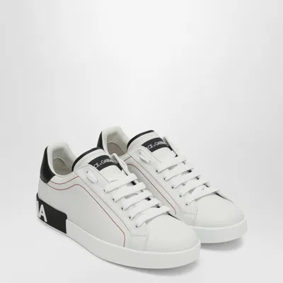 Dolce & Gabbana Portofino White Low Top Sneakers With Patch Logo And Red Stitching In Smooth Leather Man
