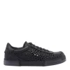 Dolce & Gabbana Round Toe Leather Low Top Sneakers In Black
