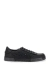 Dolce & Gabbana Round Toe Leather Low Top Sneakers In Black