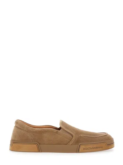 Dolce & Gabbana 'portofino' Brown Sneakers With Logo Lettering On The Sole In Suede Woman