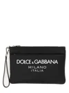 Dolce & Gabbana Black Pouch With Contrasting Rubberized Logo In Nylon In Black