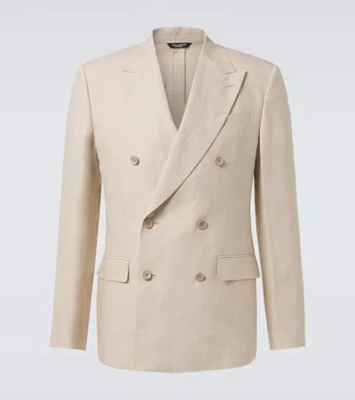 Dolce & Gabbana Double-breasted Linen Jacket In Neutral