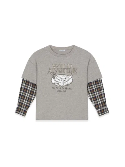 Dolce & Gabbana Prairie Sleeve Check Mini T-shirt For Boys In Gray