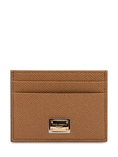 Dolce & Gabbana Premium Vitello Leather Cardholder In Caramello