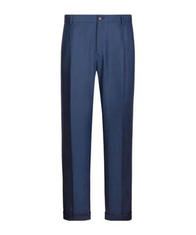 Dolce & Gabbana Pressed-crease Linen Chino Trousers In Blue