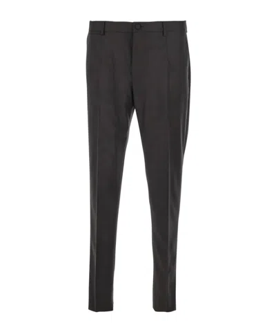 Dolce & Gabbana Men Dark Brown Tailored Trousers With Belt Loops And Back Patch Pockets In Virgin Wo In Black